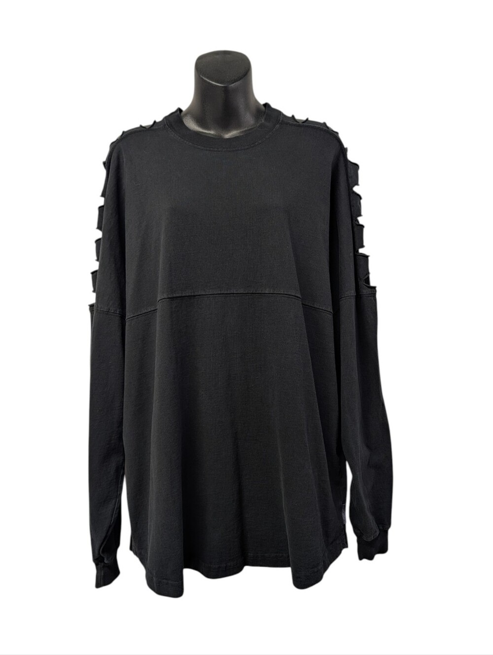 Spirit Nashville Black Cut Out Long Sleeve Top Distressed Shoulder Sz L Made in